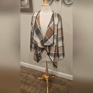 Plaid Open Front Cardigan - Brown, Black, White.            New sz large